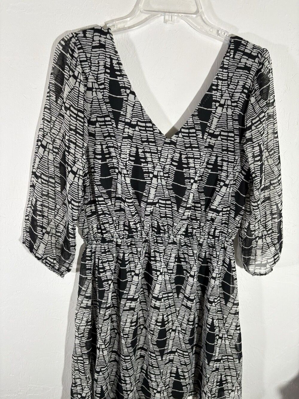 BeBop Women Medium Black & White Geometric Print, Above Knee Length, Waist Tie